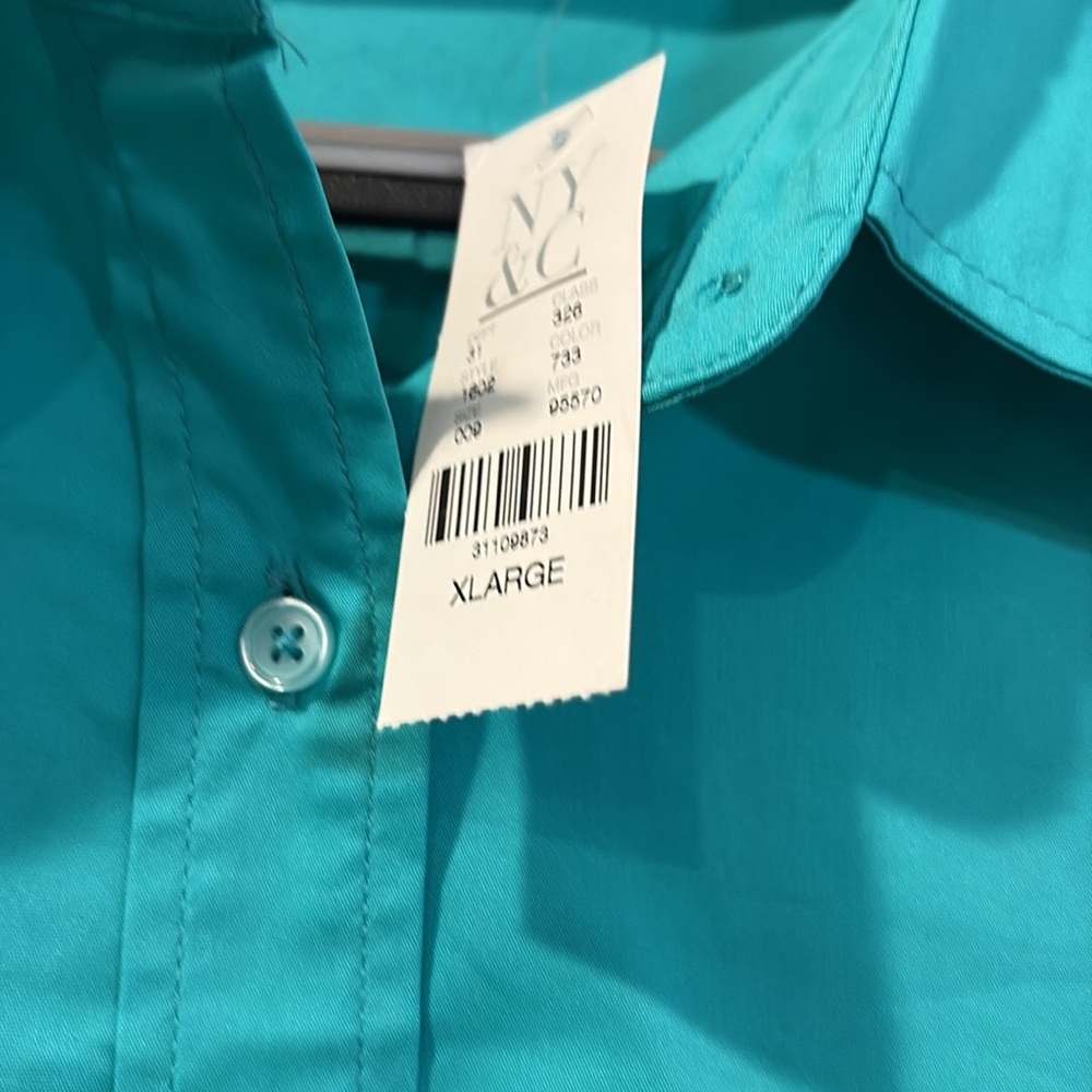 New York & Company Turquoise Button-Down Shirt - Picture 3 of 3